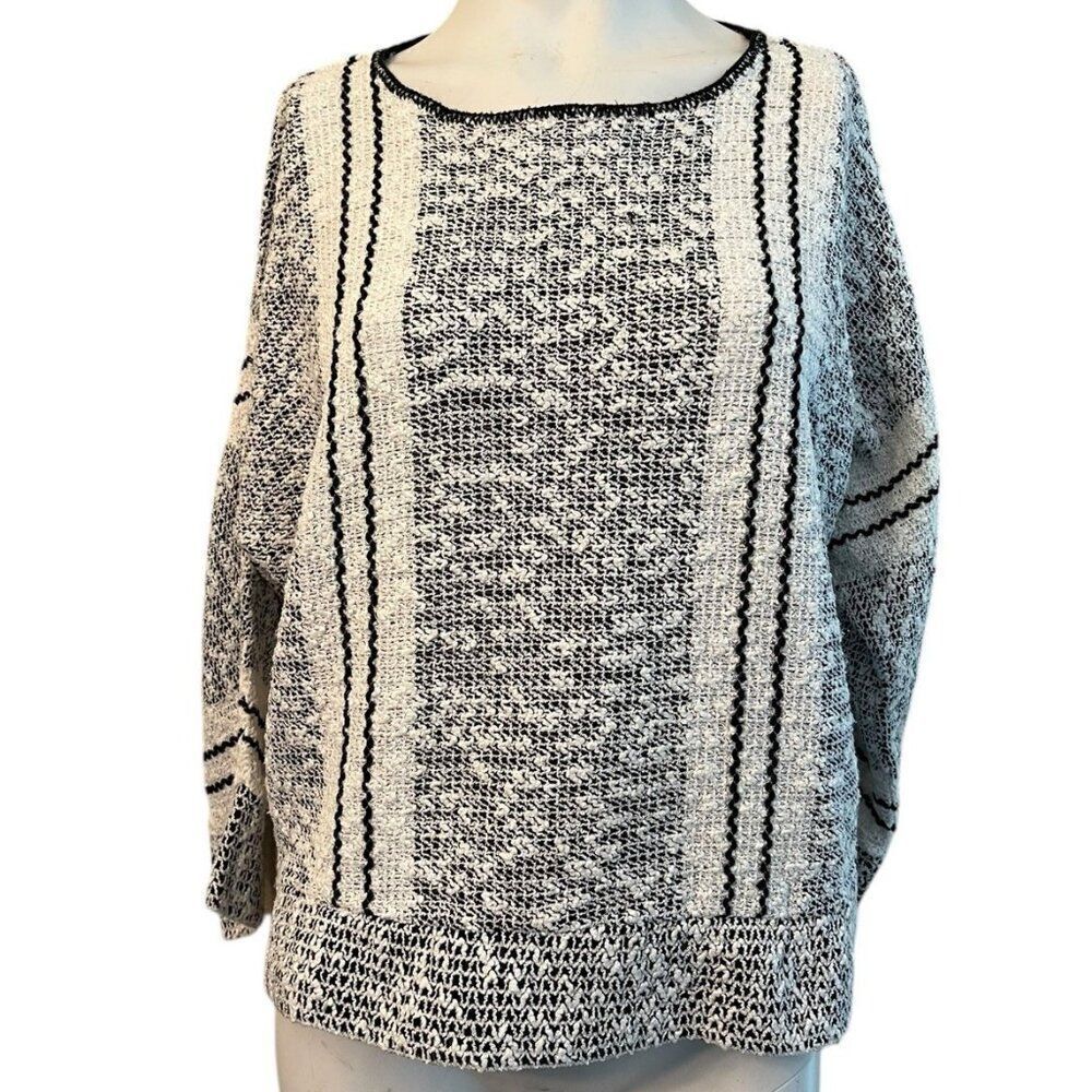 Vintage Cape Cod Match Mates Ladies Large Black White Boucle Lightweight Sweater